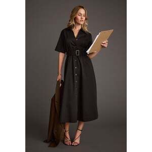 12th Tribe Leena Black Button Front Belted Midi Dress Size XLXL